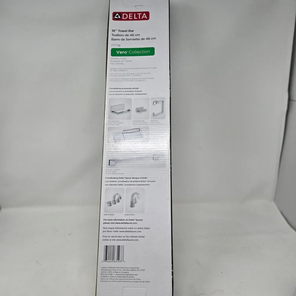 Delta Vero 18 Inch Towel Bar Chrome Finish Modern Bathroom Accessory 77718